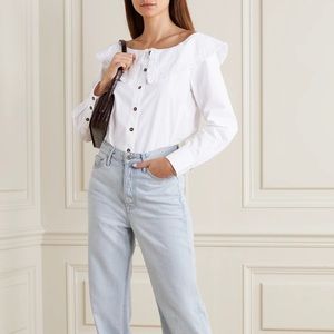 Ganni Ruffled Organic Cotton Blouse